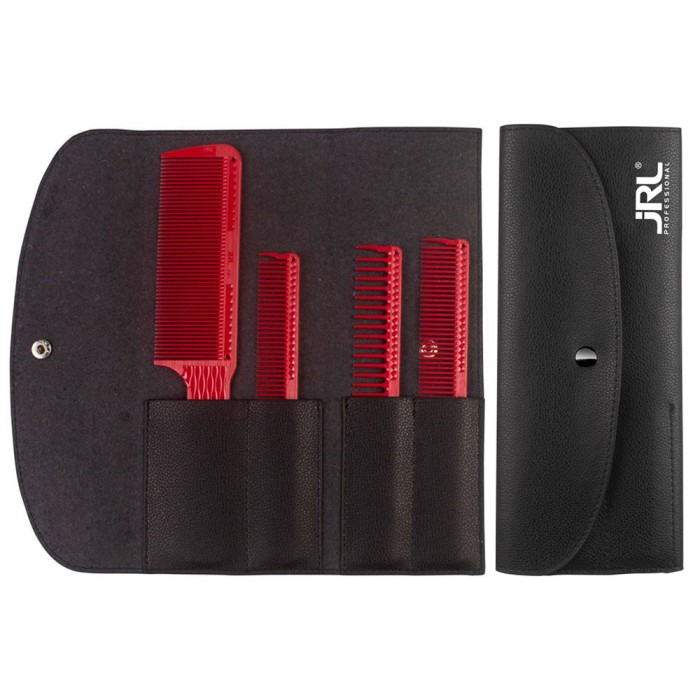 Набор расчесок для стрижки JRL Barber Comb Set (301,302,304,202) в кожаном чехле